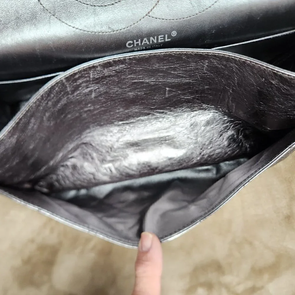 Chanel Metallic Quilted Aged Leather Reissue, Authentic